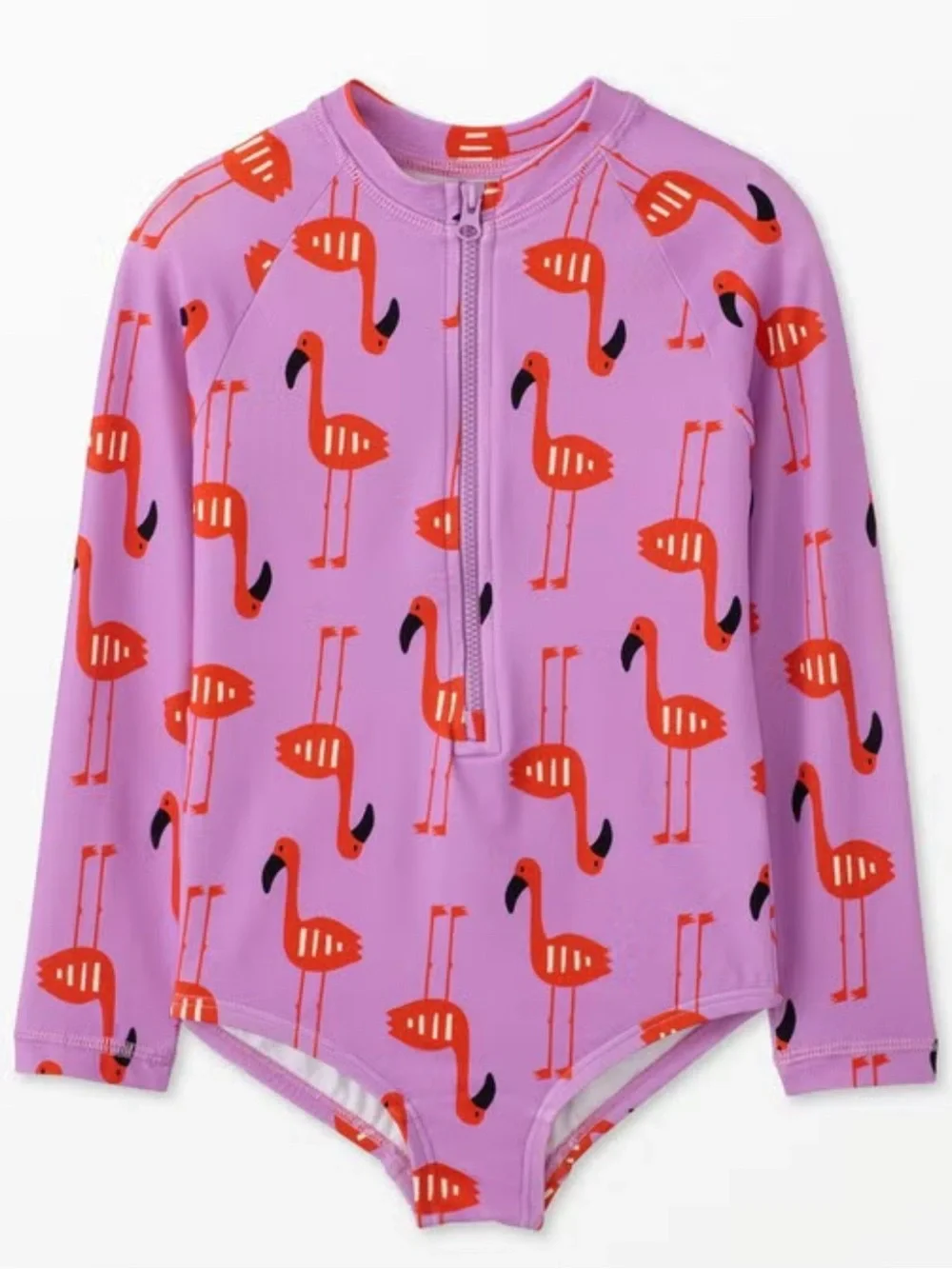 Hanna Andersson Purple Long-Sleeve Flamingo One-Piece Swimsuit